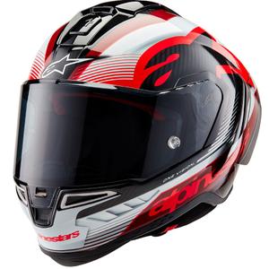 Alpinestars Supertech R-10 Team carbon rød og hvid integreret motorcykelhjelm