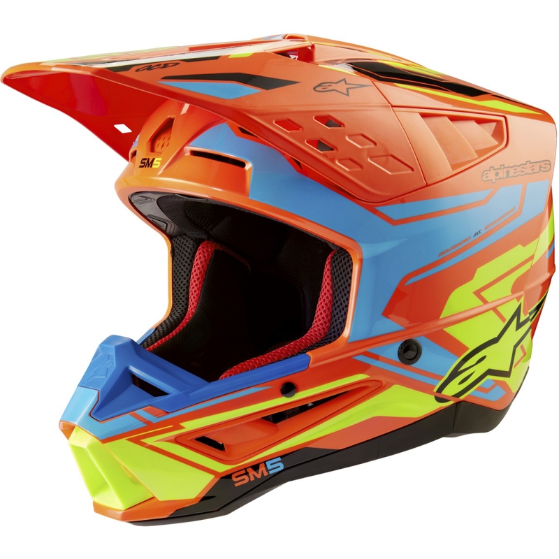Alpinestars S-M5 Action 2 fluo-orange-lyseblå-fluo-gul motocrosshjelm