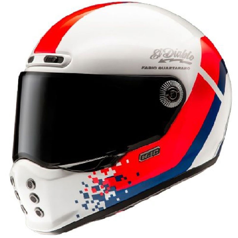 Integreret motorcykelhjelm HJC V10 Fabio Quartararo 20 Retro hvid-rød-blå