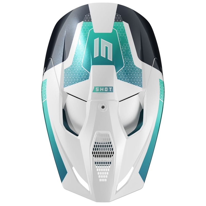 Motocrosshjelm Shot Race Phaser pearl sort-turkis-hvid