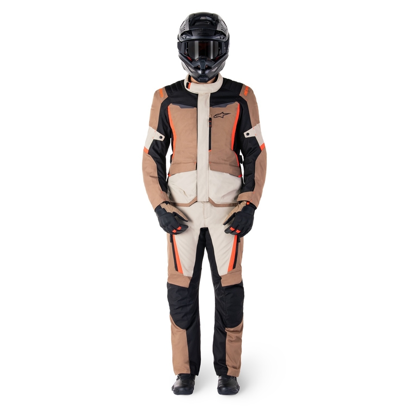 Alpinestars ST-1 Waterproof khaki-sand-sort-fluoro rød motorcykeljakke