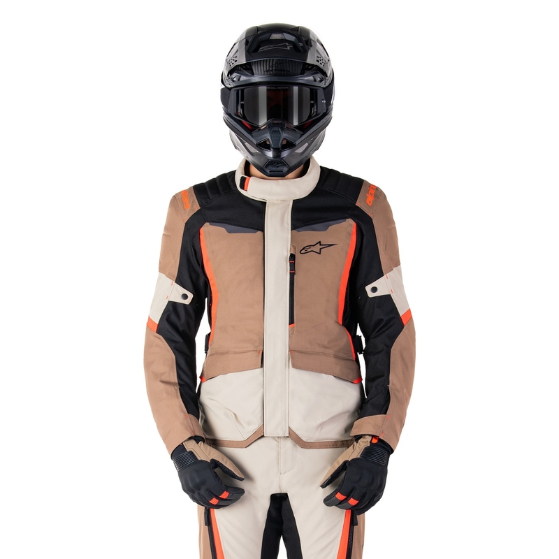 Alpinestars ST-1 Waterproof khaki-sand-sort-fluoro rød motorcykeljakke