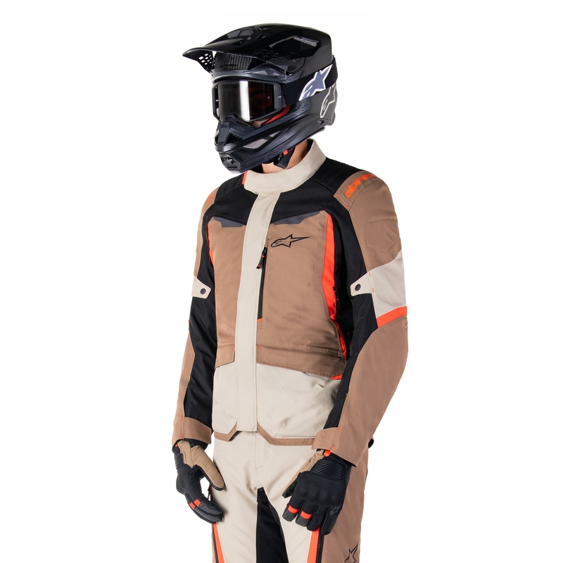 Alpinestars ST-1 Waterproof khaki-sand-sort-fluoro rød motorcykeljakke