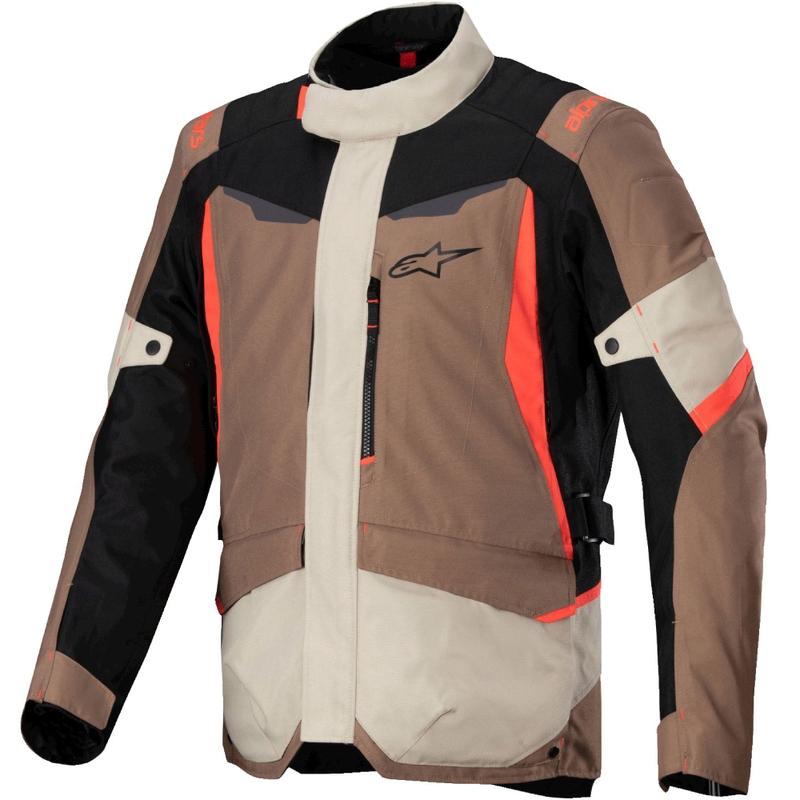 Alpinestars ST-1 Waterproof khaki-sand-sort-fluoro rød motorcykeljakke