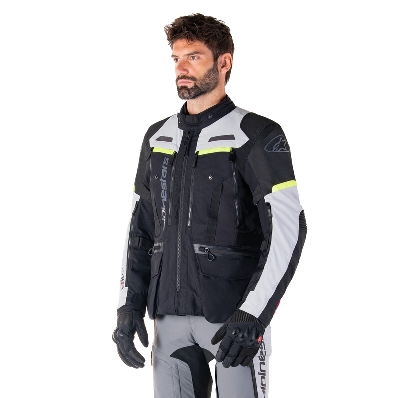 Alpinestars Bogota PRO Drystar sort-grå-fluogul motorcykeljakke