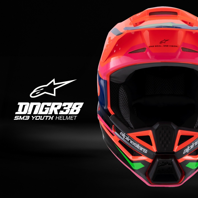 Motocrosshjelm til børn Alpinestars S-M3 HAIDEN DEEGAN fluo orange-lilla-lyserød-grøn