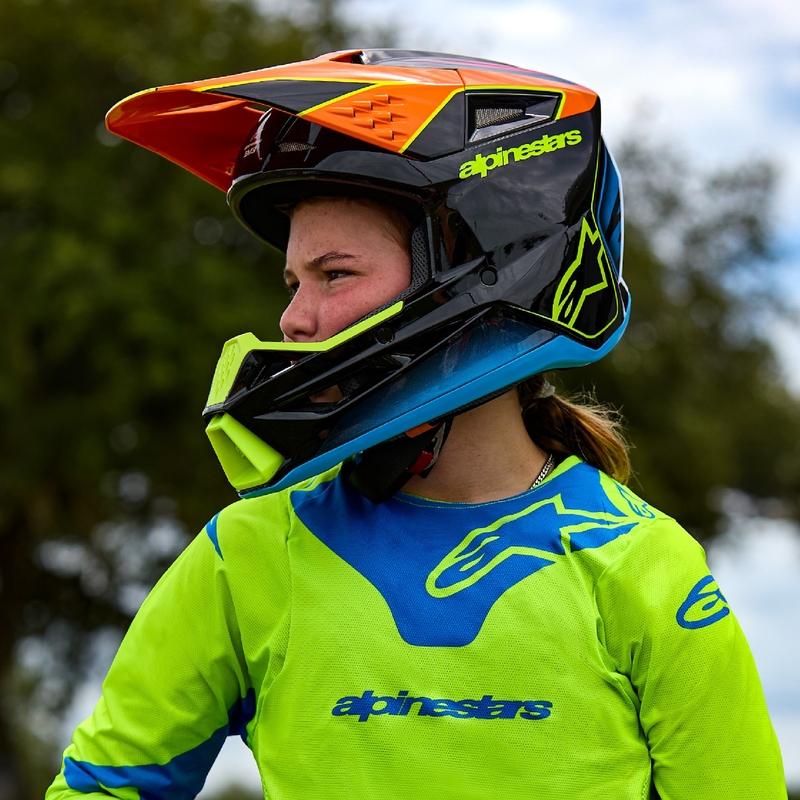 Motocrosshjelm til børn Alpinestars S-M3 HAIDEN DEEGAN fluo orange-lilla-lyserød-grøn