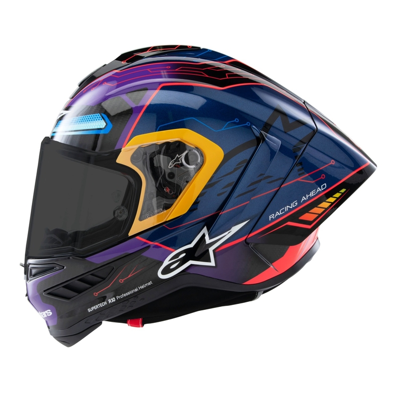 Alpinestars Supertech R-10 limited edition Martinator Jorge Martin blå-lilla-rød-gul integreret motorcykelhjelm