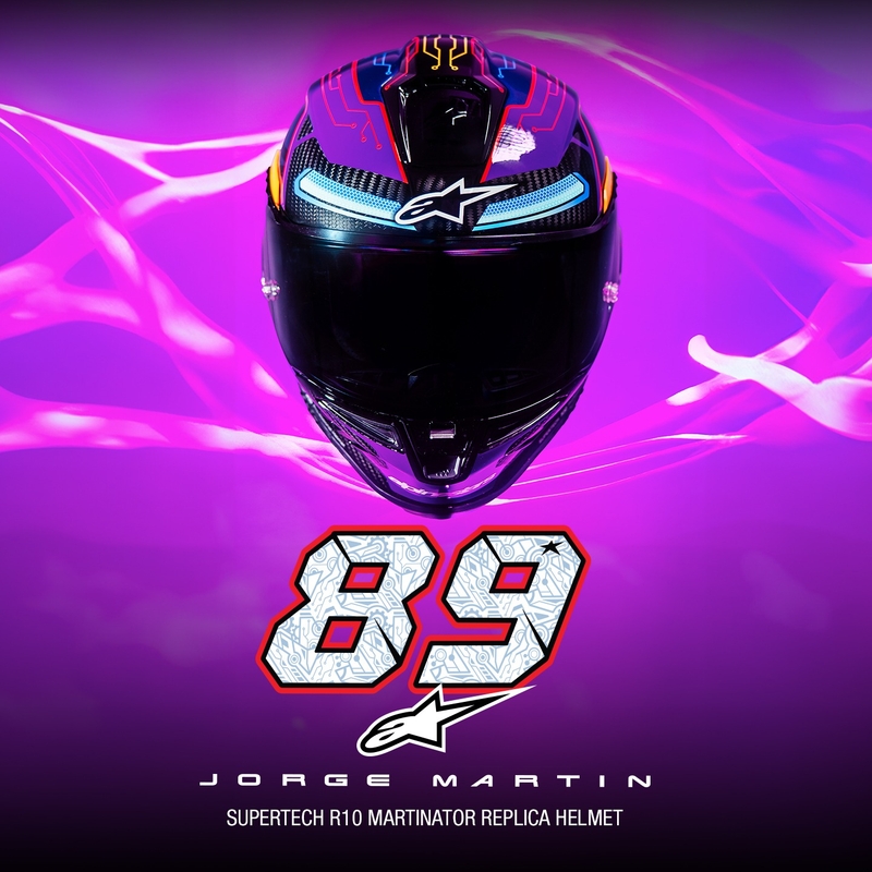 Alpinestars Supertech R-10 limited edition Martinator Jorge Martin blå-lilla-rød-gul integreret motorcykelhjelm