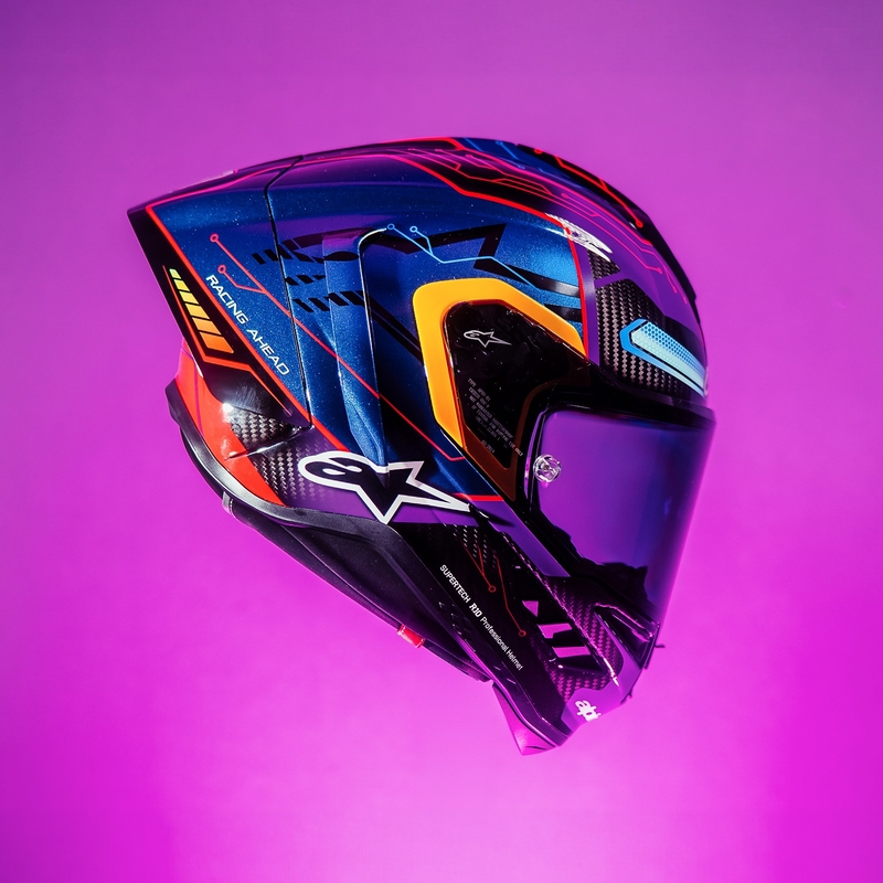 Alpinestars Supertech R-10 limited edition Martinator Jorge Martin blå-lilla-rød-gul integreret motorcykelhjelm