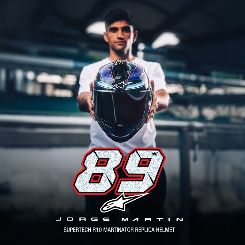 Alpinestars Supertech R-10 limited edition Martinator Jorge Martin blå-lilla-rød-gul integreret motorcykelhjelm