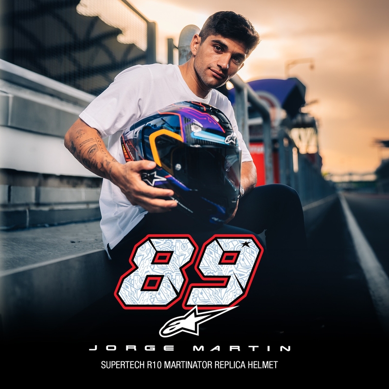 Alpinestars Supertech R-10 limited edition Martinator Jorge Martin blå-lilla-rød-gul integreret motorcykelhjelm