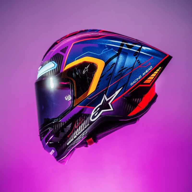 Alpinestars Supertech R-10 limited edition Martinator Jorge Martin blå-lilla-rød-gul integreret motorcykelhjelm