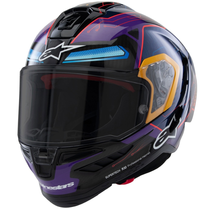 Alpinestars Supertech R-10 limited edition Martinator Jorge Martin blå-lilla-rød-gul integreret motorcykelhjelm