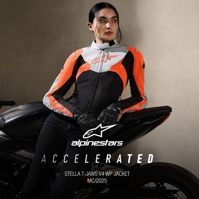 Alpinestars Stella T-Jaws 4 vandtæt sort-grå-fluerød motorcykeljakke til kvinder
