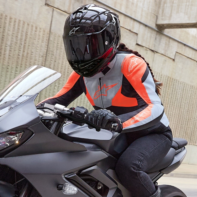 Alpinestars Stella T-Jaws 4 vandtæt sort-grå-fluerød motorcykeljakke til kvinder