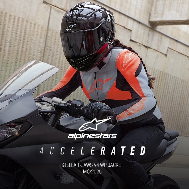 Alpinestars Stella T-Jaws 4 vandtæt sort-grå-fluerød motorcykeljakke til kvinder