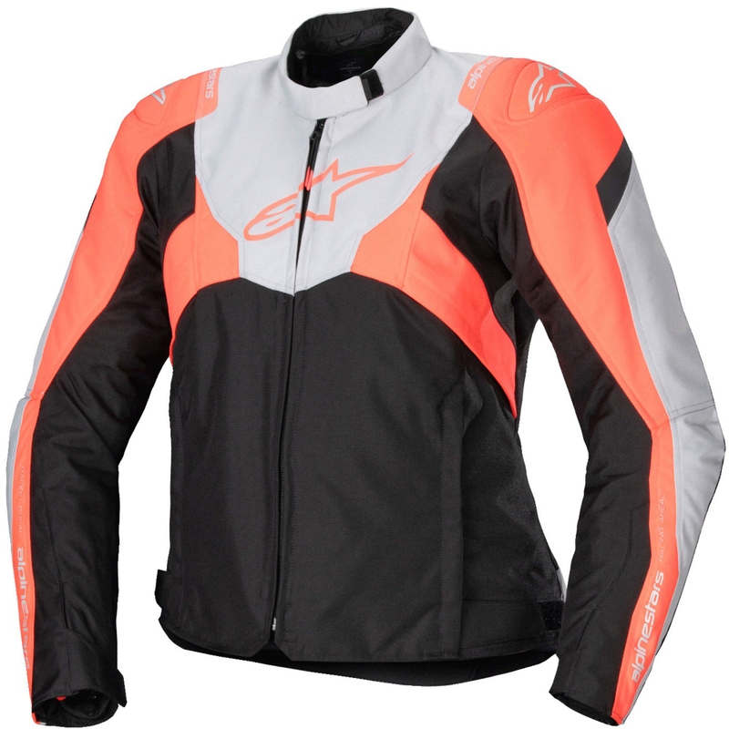 Alpinestars Stella T-Jaws 4 vandtæt sort-grå-fluerød motorcykeljakke til kvinder
