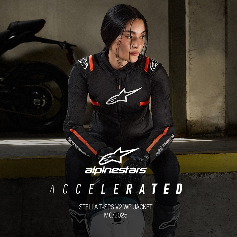Alpinestars Stella T-SPS 2 vandtæt sort-hvid-fluerød motorcykeljakke til kvinder