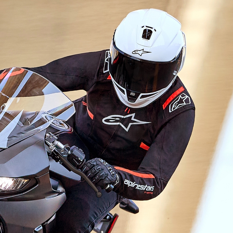 Alpinestars Stella T-SPS 2 vandtæt sort-hvid-fluerød motorcykeljakke til kvinder