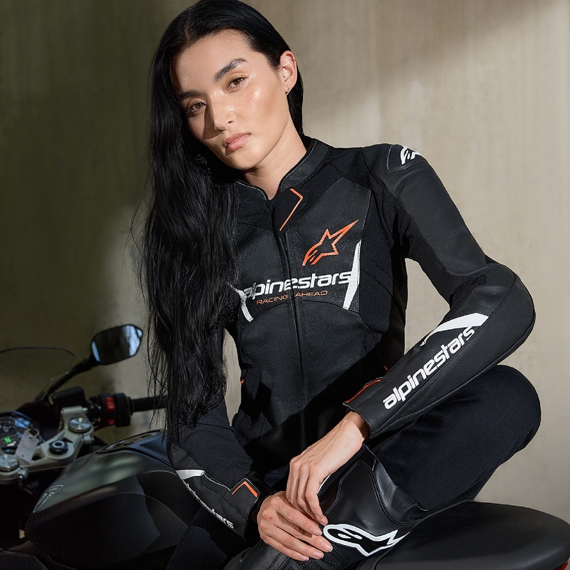 Alpinestars Stella Faster 3 lædermotorcykeljakke til kvinder Sort-hvid-fluerød