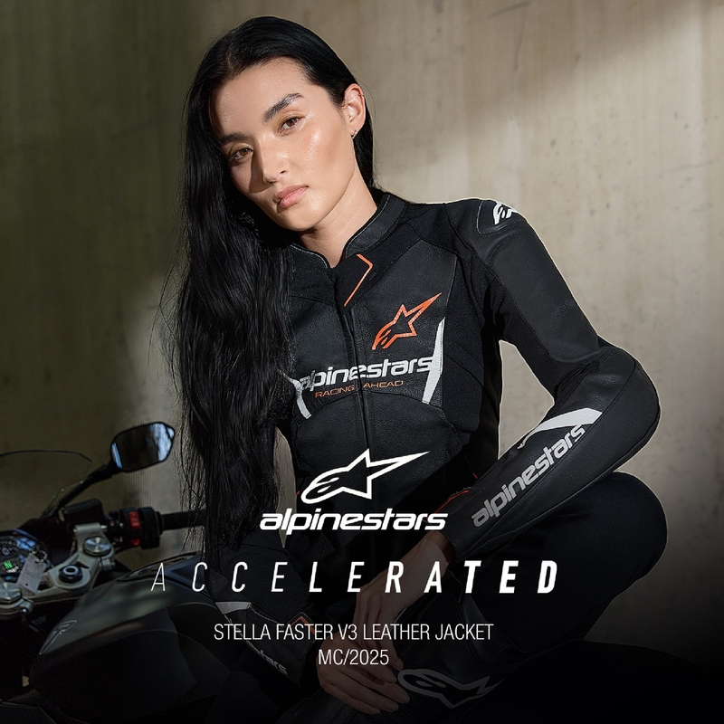Alpinestars Stella Faster 3 lædermotorcykeljakke til kvinder Sort-hvid-fluerød