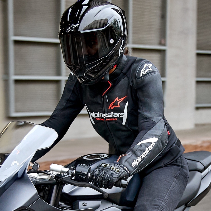 Alpinestars Stella Faster 3 lædermotorcykeljakke til kvinder Sort-hvid-fluerød