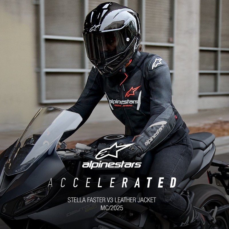 Alpinestars Stella Faster 3 lædermotorcykeljakke til kvinder Sort-hvid-fluerød