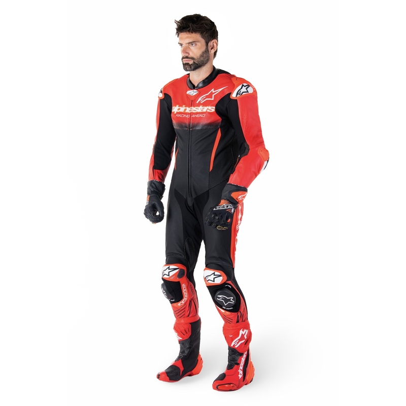 Alpinestars GP-R7 Tech-Air-klar/kompatibel sort/rød læderdragt i ét stykke