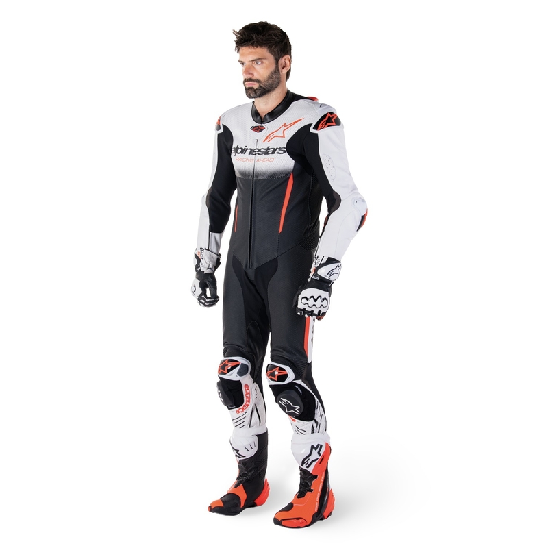 Alpinestars GP-R7 Tech-Air klar/kompatibel hvid-sort-fluorrød heldragt i læder i ét stykke