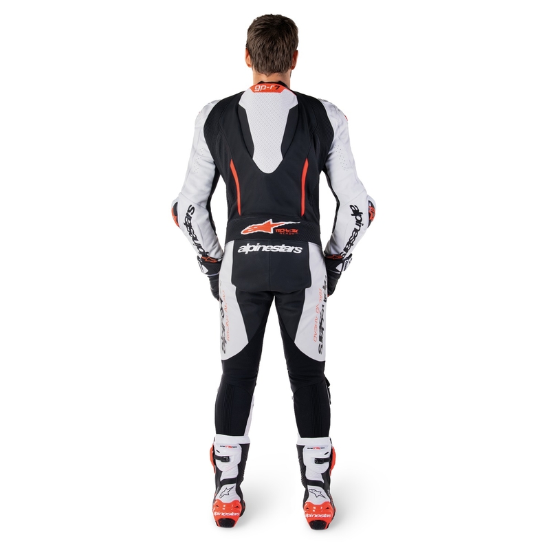 Alpinestars GP-R7 Tech-Air klar/kompatibel hvid-sort-fluorrød heldragt i læder i ét stykke