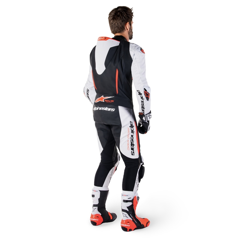 Alpinestars GP-R7 Tech-Air klar/kompatibel hvid-sort-fluorrød heldragt i læder i ét stykke