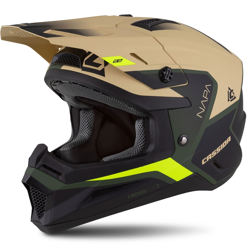 Cassida Cross Cup 2 Napa motocrosshjelm mat sandgrøn-fluogul-sort