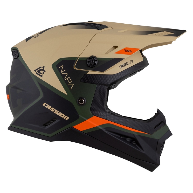 Motocross-motorcykelhjelm til børn Cassida Cross Cup 2 Napa mat sand-grøn-orange-sort