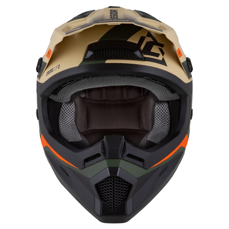Motocross-motorcykelhjelm til børn Cassida Cross Cup 2 Napa mat sand-grøn-orange-sort
