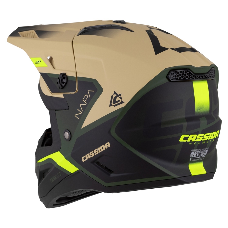 Motocross-motorcykelhjelm til børn Cassida Cross Cup 2 Napa mat sandgrøn-fluogul-sort