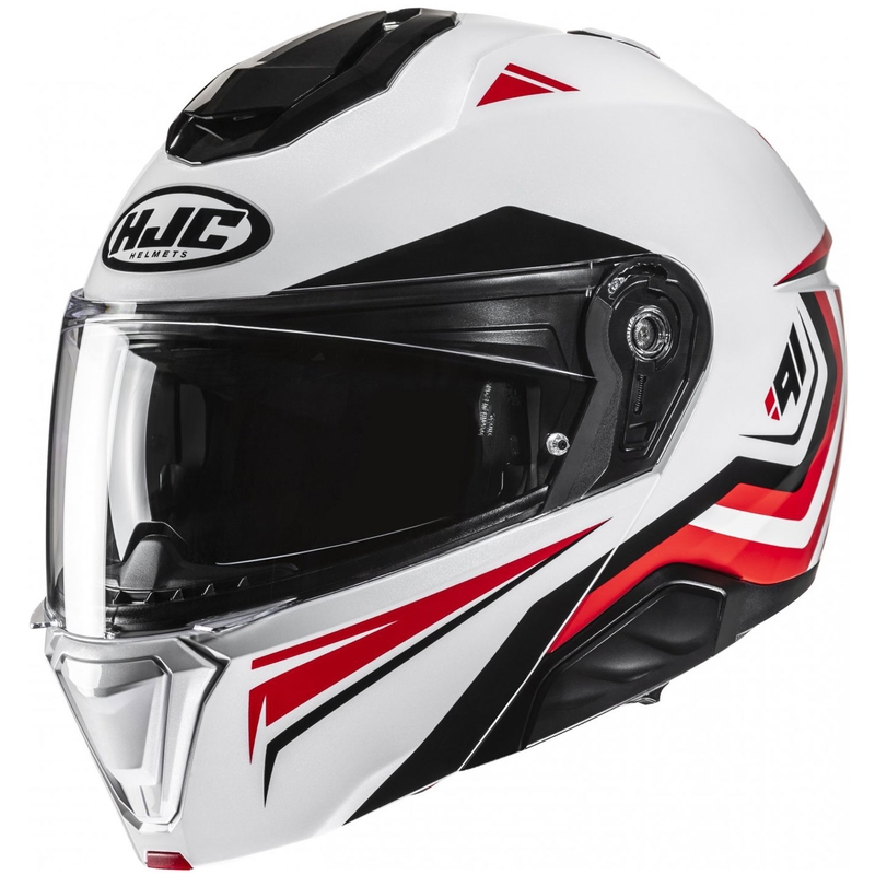 Flip-up motorcykelhjelm HJC i91 Tricus MC1 hvid-sort-rød