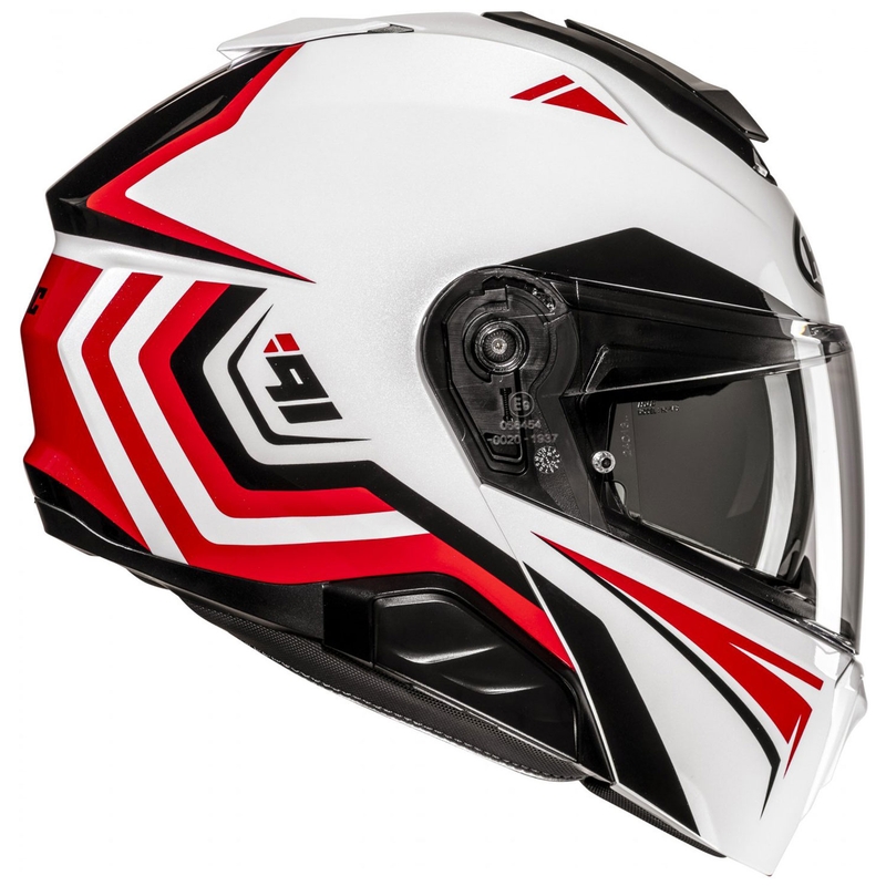 Flip-up motorcykelhjelm HJC i91 Tricus MC1 hvid-sort-rød