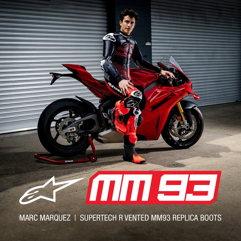 Alpinestars Supertech R Vented limited edition MM93 Marc Marquez fluo red-blue-black motorcykelstøvler