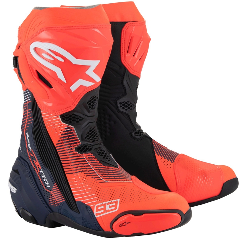 Alpinestars Supertech R Vented limited edition MM93 Marc Marquez fluo red-blue-black motorcykelstøvler