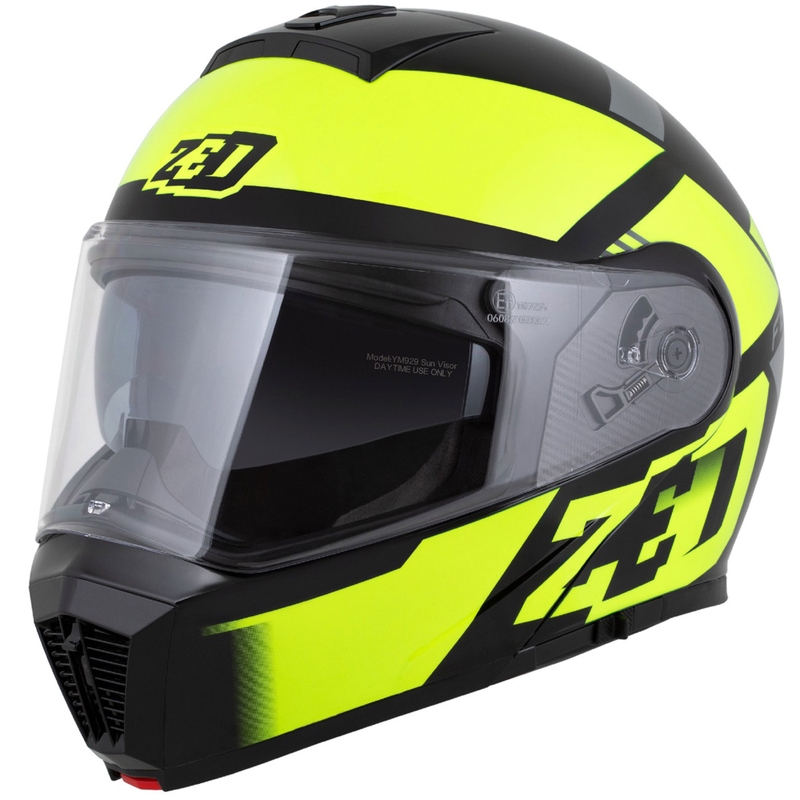 Flip-up motorcykelhjelm ZED F19 sort-fluogul