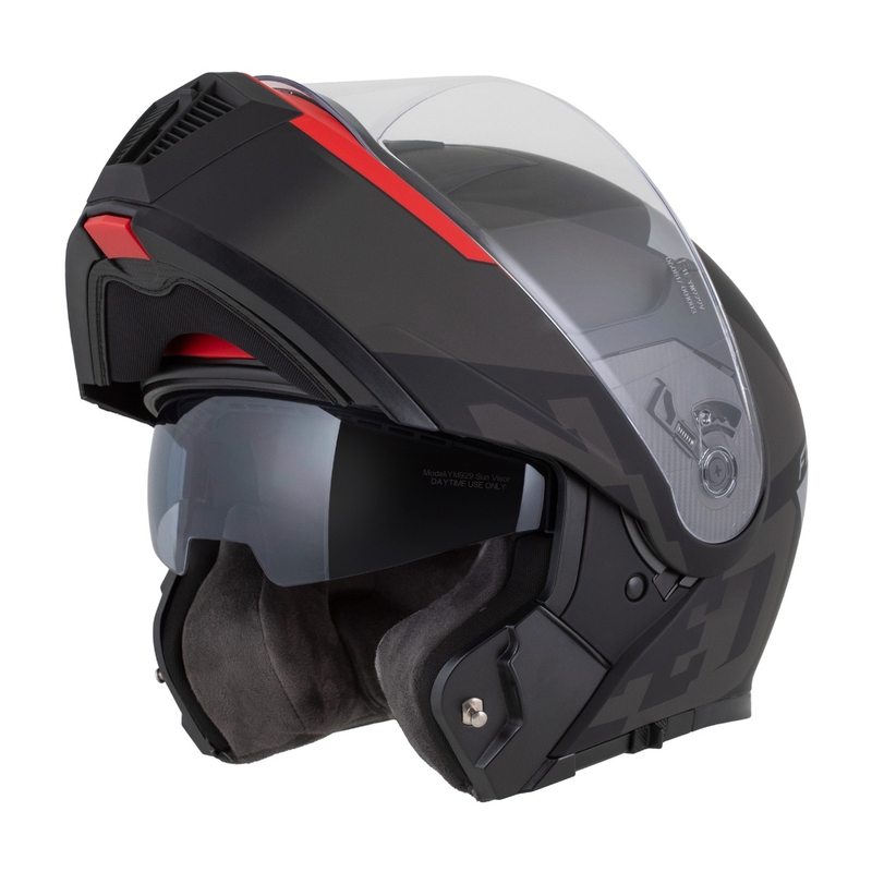Flip-up motorcykelhjelm ZED F19 mat sort-fluoro rød-grå