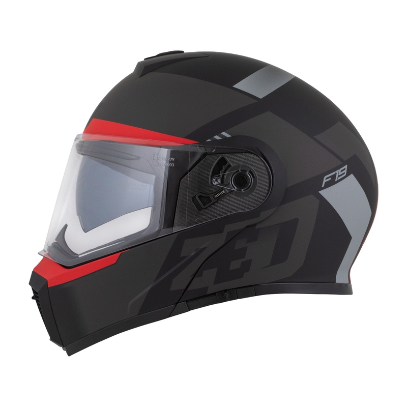 Flip-up motorcykelhjelm ZED F19 mat sort-fluoro rød-grå