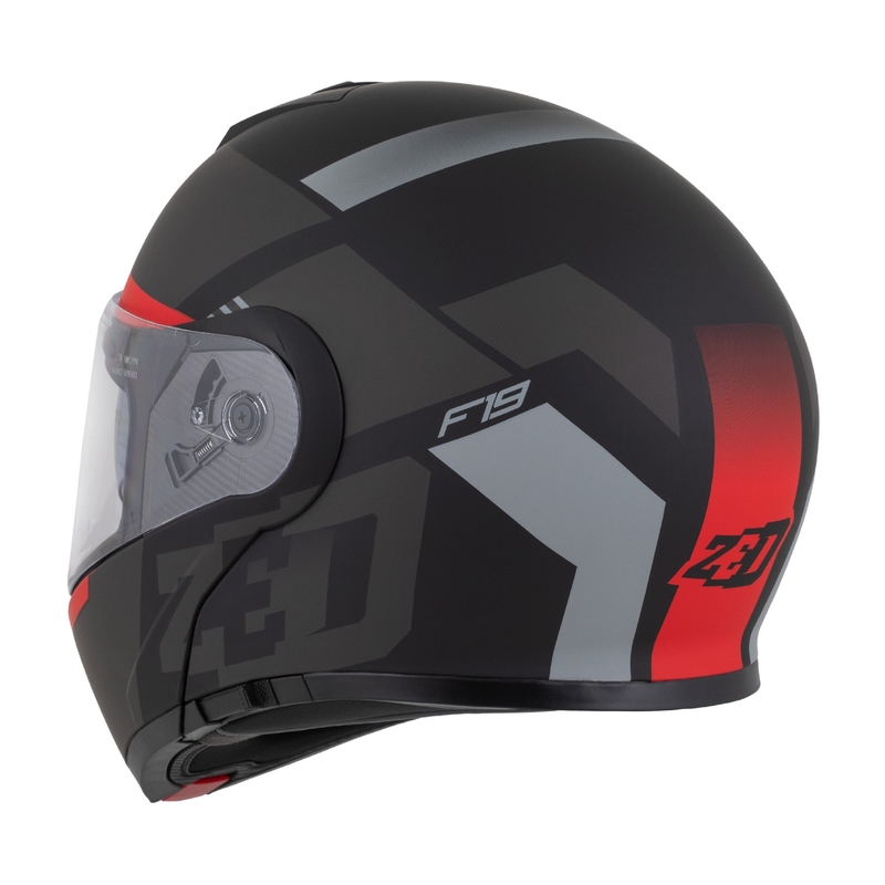 Flip-up motorcykelhjelm ZED F19 mat sort-fluoro rød-grå