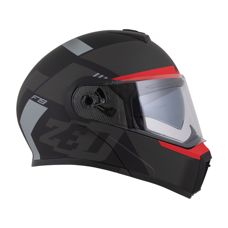 Flip-up motorcykelhjelm ZED F19 mat sort-fluoro rød-grå