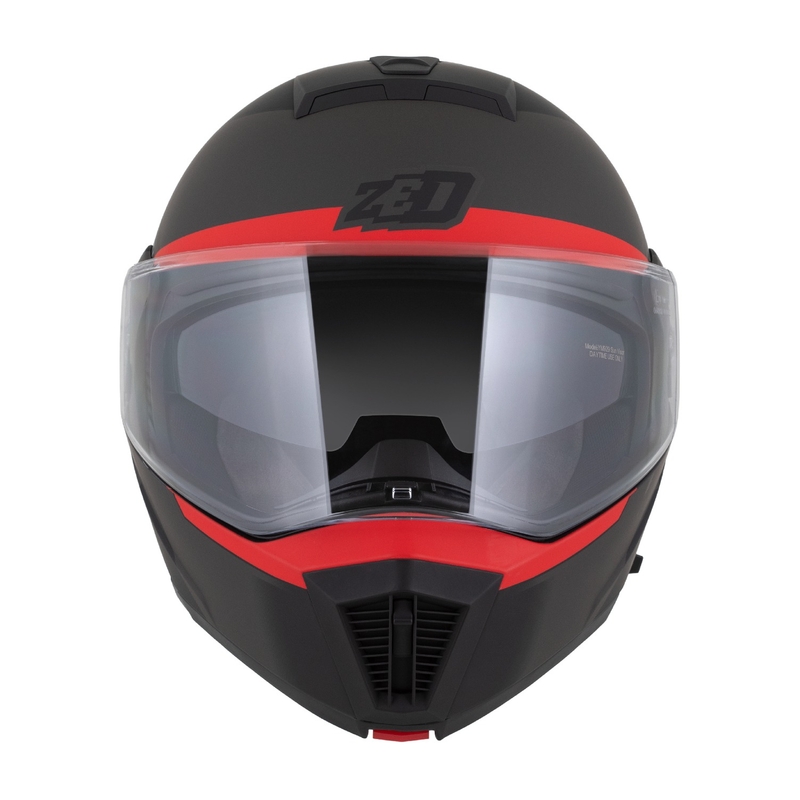 Flip-up motorcykelhjelm ZED F19 mat sort-fluoro rød-grå