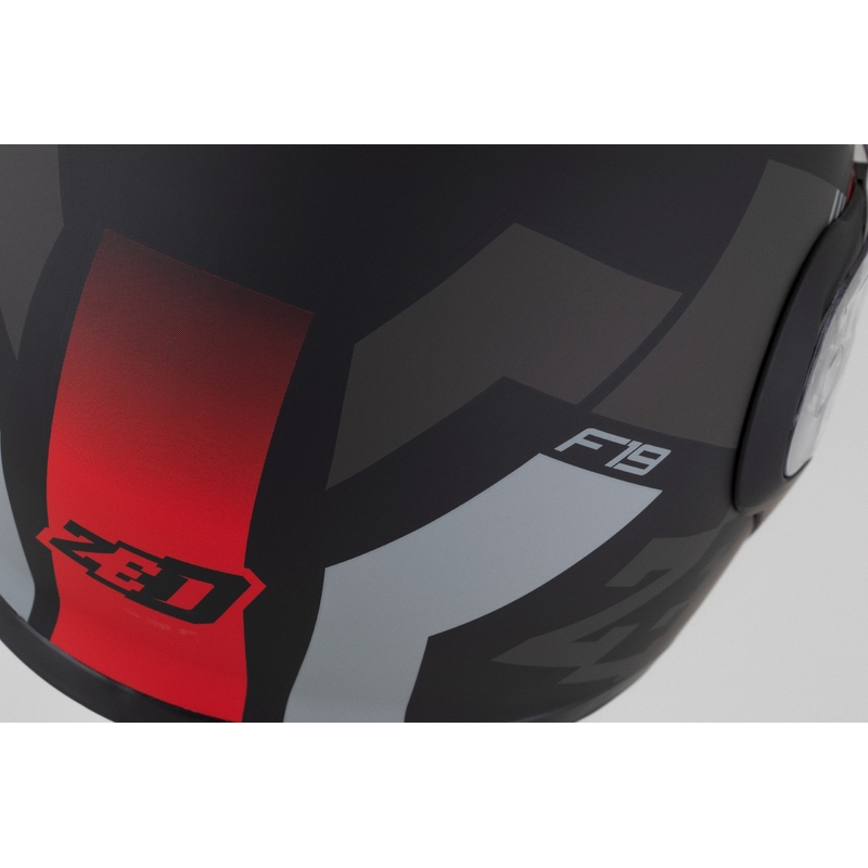 Flip-up motorcykelhjelm ZED F19 mat sort-fluoro rød-grå