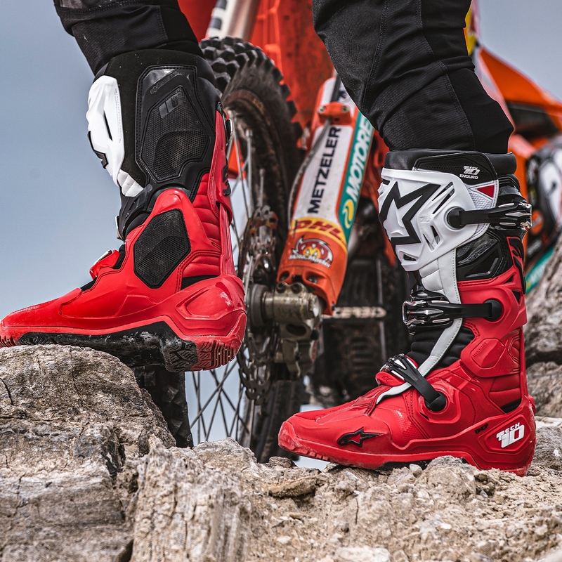 Alpinestars Tech 10 Enduro rød-sort-hvid motorcykelstøvler