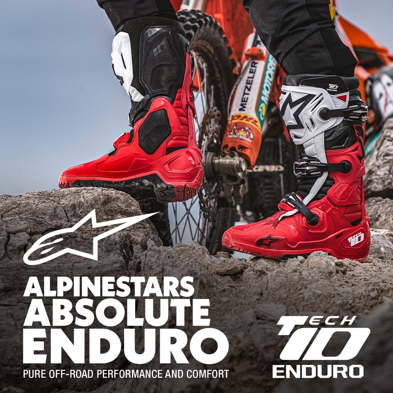 Alpinestars Tech 10 Enduro rød-sort-hvid motorcykelstøvler