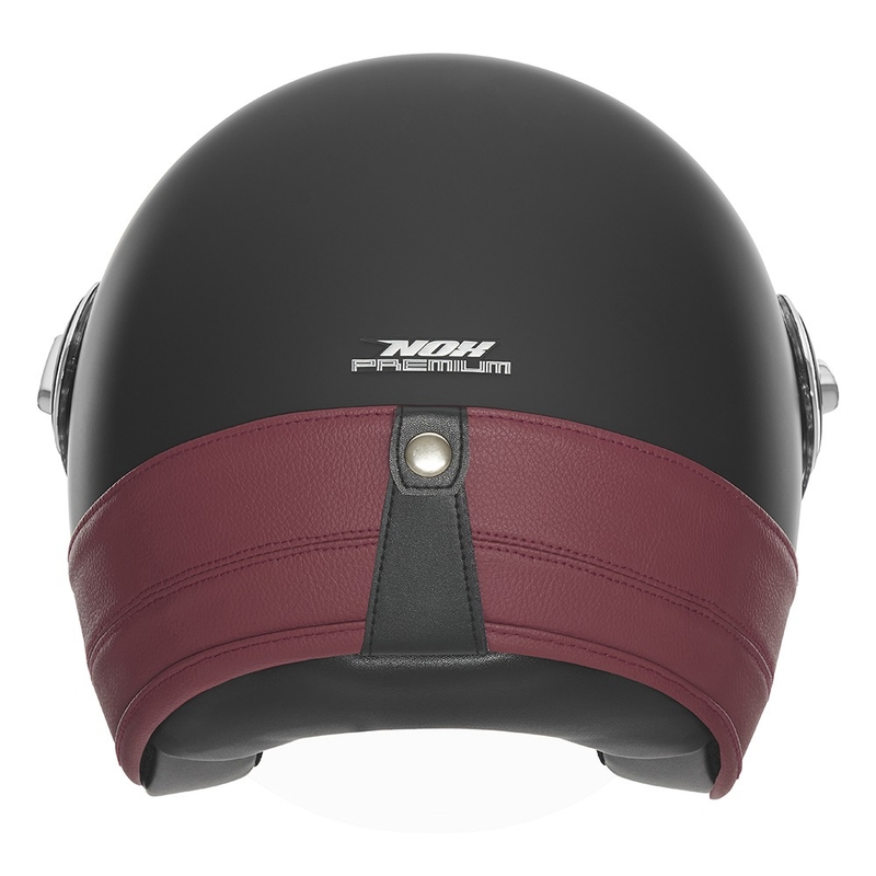 Åben motorcykelhjelm NOX PREMIUM Heritage matsort med rødt læder